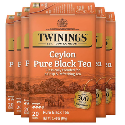 Ceylon Pure Black Tea Individually Wrapped Bags, 20 Count (Pack of 6), Formerly