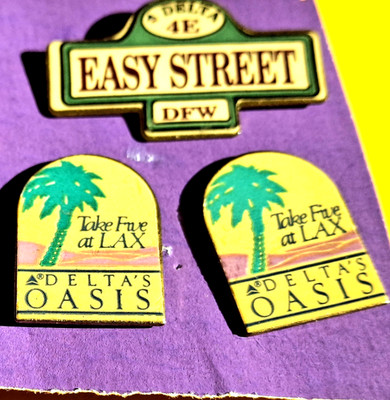 DELTA Airlines 3 Terminal Lapel Pins Badges Terminal 5 at LAX + Terminal 4E Easy
