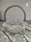 Fenton Rose Pink Purple Iridescent Ruffled Basket Signed Bill Fenton