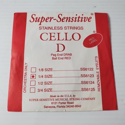 Red Label Cello D Single String 1/4 Size SS6123 6123 New Super Sensitive
