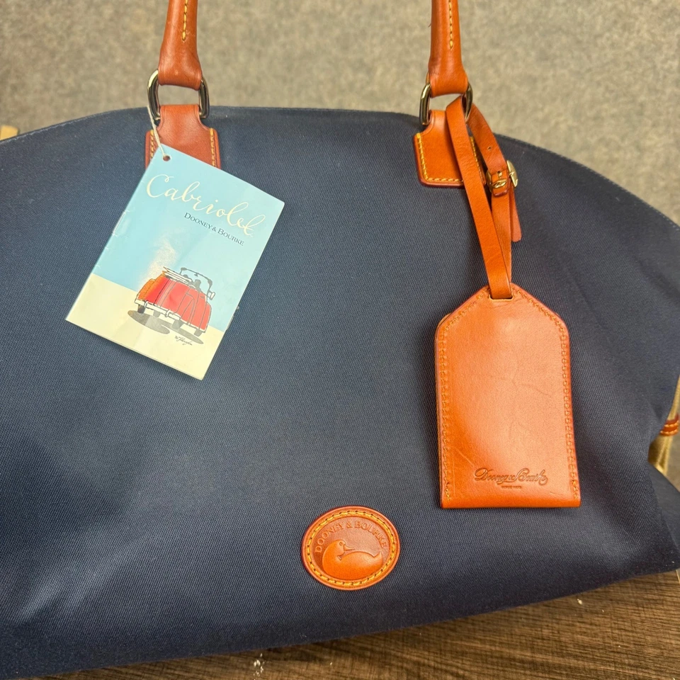 Dooney & Bourke Cabriolet Weekender Duffle Bag Navy Nylon Leather Trim Travel - Image 2 of 4