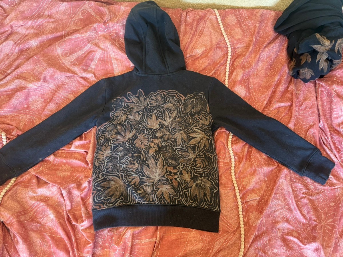 Custom Black Hand Painted Bleach Art Pot Leaf Hoodie, Small View 4