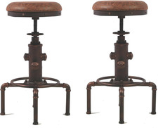 Vintage Industrial Barstool Set of 2 - PU Leather Water Pipe Design Red Bronze