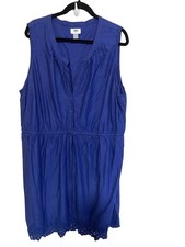 Old Navy XXL Dress Navy Blue Eyelet Sleevelsss Drawstring Waist Cottage Preppy