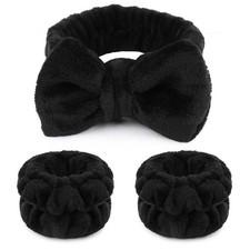 WSYUB Makeup Headbands,Black Spa Headband 3 Count Pack of 1 , Black
