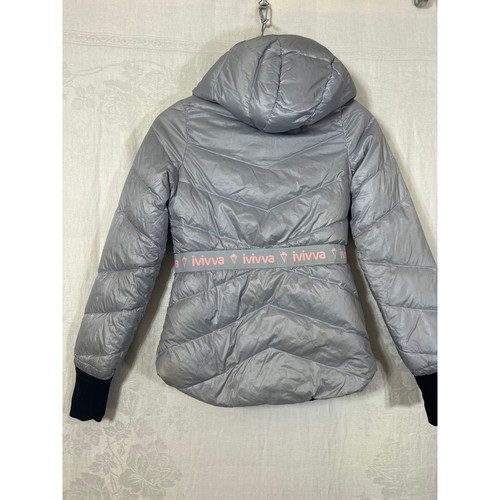 Ivivva Down Puffer Coat 12 Girls Black Gray Reversible Hooded long Lululemon - Picture 9 of 9
