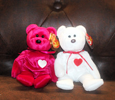 Ty Beanie Babies Valentino Valentina Bear Plush Lot of 2 Vintage 1998