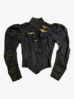 Antique 1890s Victorian Mourning Bodice Silk Faille FrenchJet Beads Wounded Bird