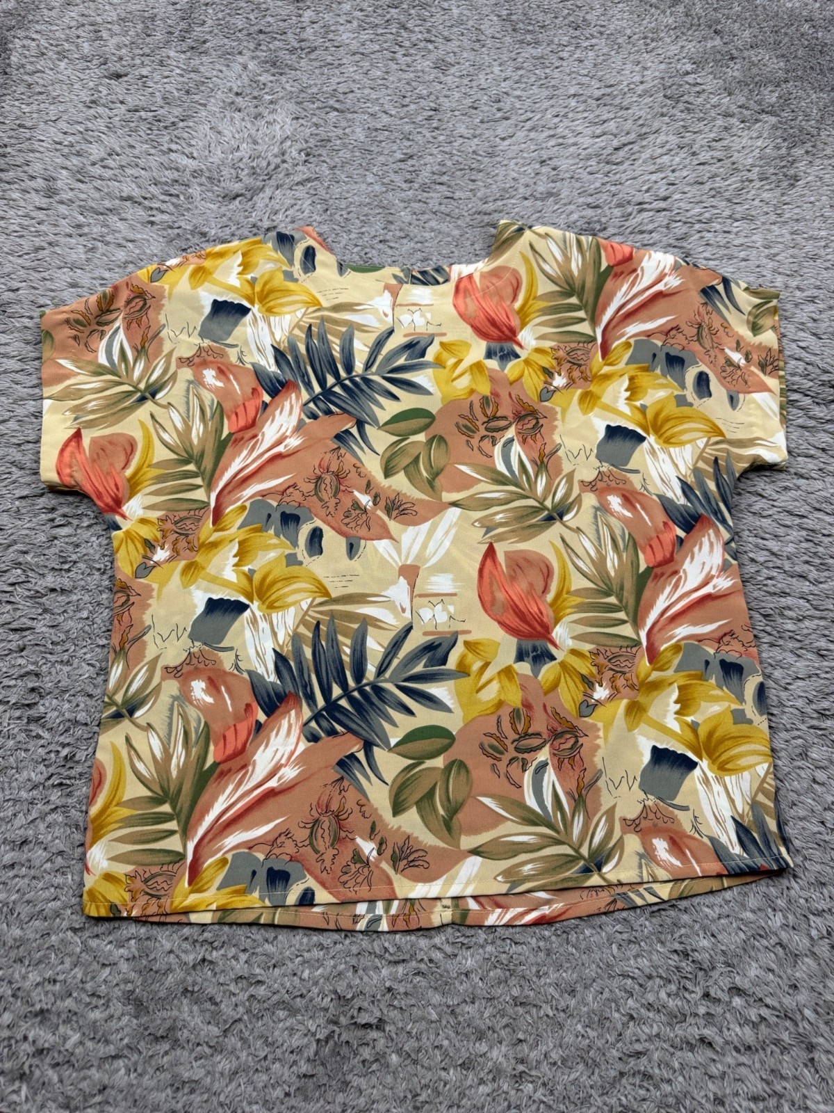 Che Studio Top Women Large Pastel Floral Tropic Hawaiian Beachy Blouse Vtg USA