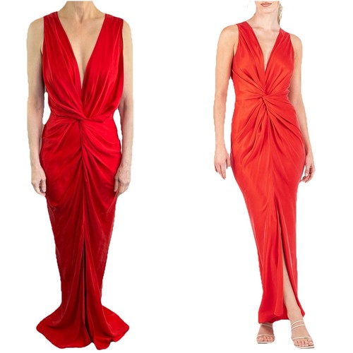 One Fell Swoop Size 12 Aus (8 US) Red Satin Gaia Twist Front Maxi Dress Designer