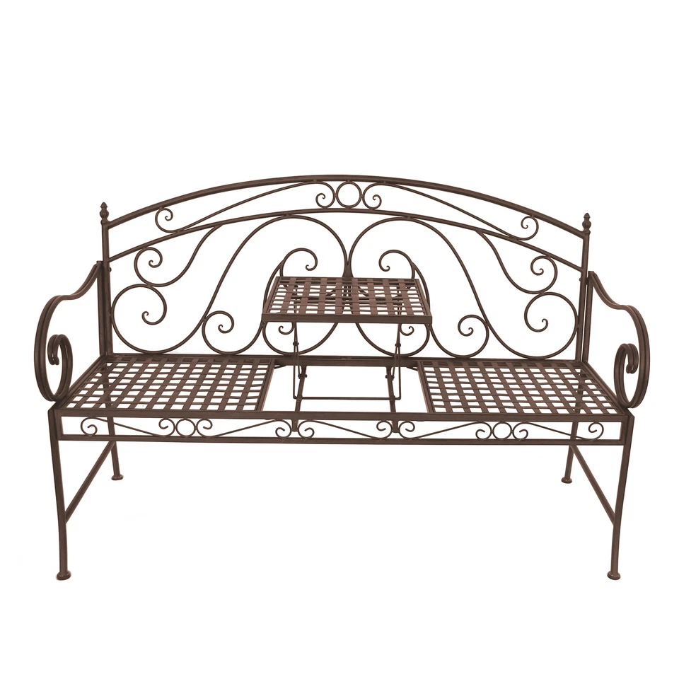 Metall Bank mit ausklappbarem Tisch - 2 / 3 Sitzer - Park Garten Sitz Bank Eisen - Bild 4 von 4