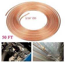 50 Foot 3/16"OD Coil Rolls All Size Fittings Copper Nickel Brake Line Tubing Kit