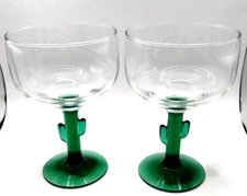 Libbey Green Cactus Stemware Margarita Glasses Set of 2