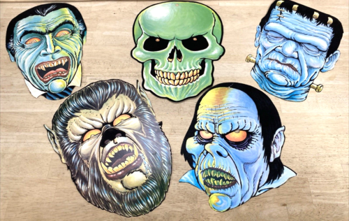 12" HALLOWEEN Monster Dracula Frankenstein Die Cut Decoration LOT 5 VELVET HAIR