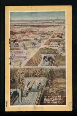 New Jersey NJ postcard Jersey City Bergan Hill Erie Railroad train tracks 