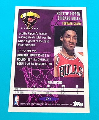 1995-96 Topps #21 Scottie Pippen Chicago Bulls BASKETBALL