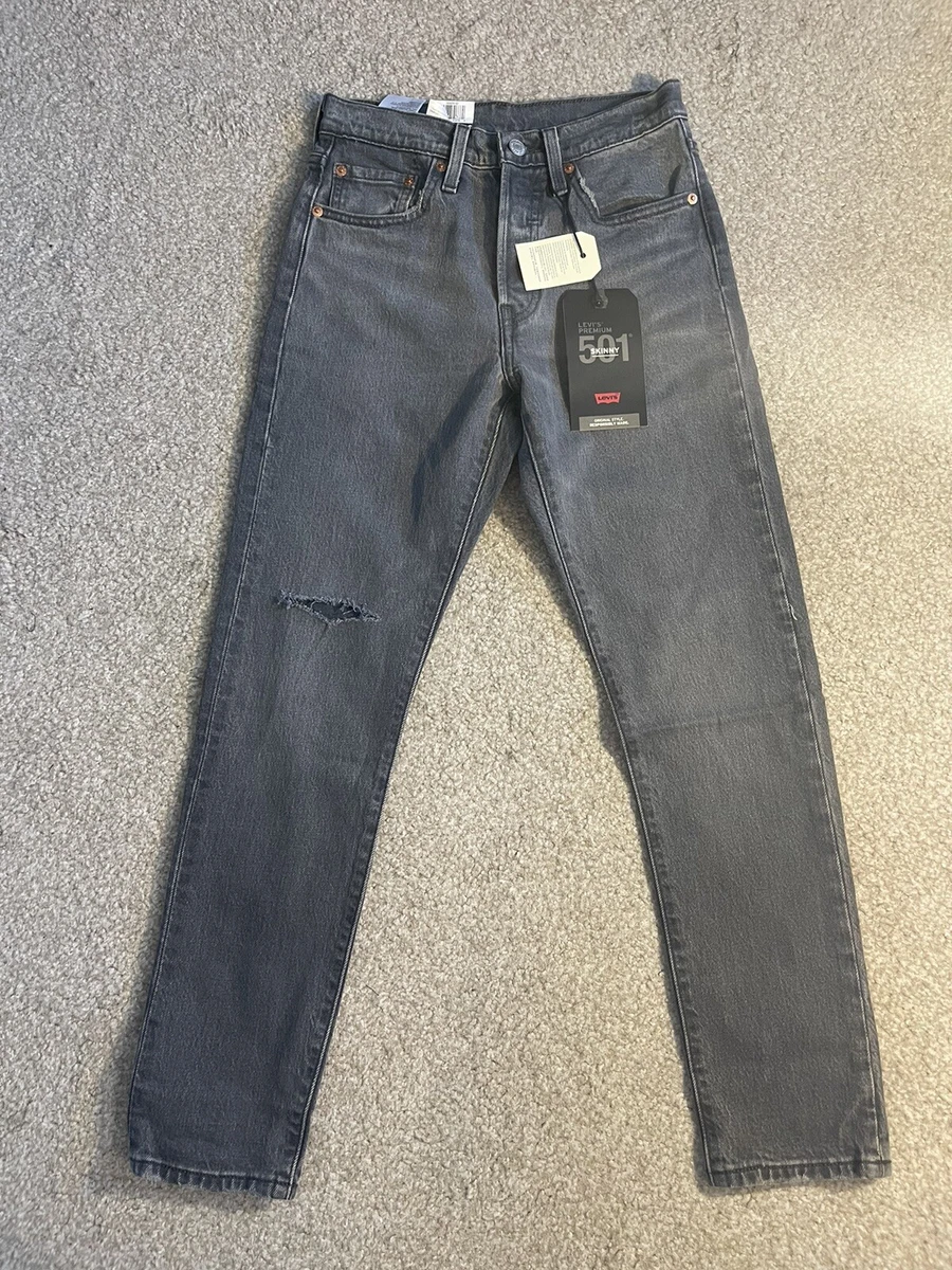Levis 501 Skinny Woman s Dark Gray Jeans Button Fly Ripped High Rise Size 24x28