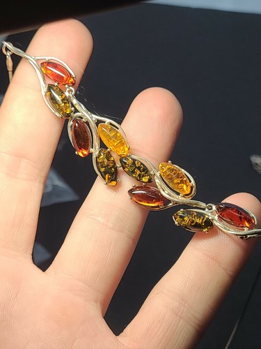 vtg sterling silver & baltic amber Charmed necklace 18" + Matching Brooch/ Charm - Picture 3 of 12