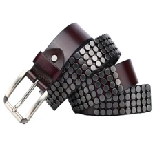 Real Leather Waist Belt Heavy Metal Rivet Studded Unisex Punk Waistband Handmade