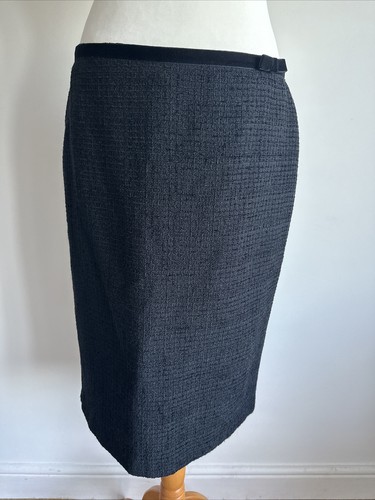 Marks and Spencer Rock Größe 12 Schwarz Boucle Karo Bleistift Velours Schleife Wollmischung