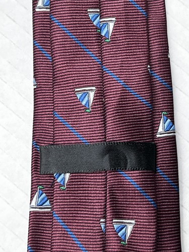 Boys 18 3/4” Clip On Dress Neck Tie BURGANDY Blue Sail Boats & Blue Stripe NWOT - Picture 7 of 7