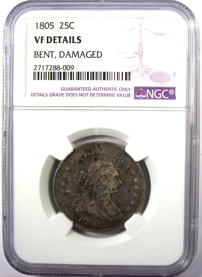 1805 Draped Bust Quarter 25C Coin - Certified NGC VF Details - Rare Date! - Image 2 of 4