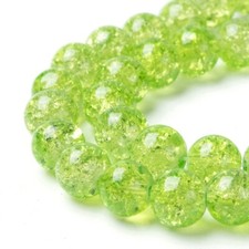 50 Crackle Glass Beads 8mm Lime Green Veined Bulk Jewelry Supplies Mix Unique