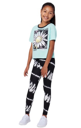 Justice Girls Top Aqua 7-8 Pullover Short Sleeve Daisy Graphic Logo - Picture 4 of 10