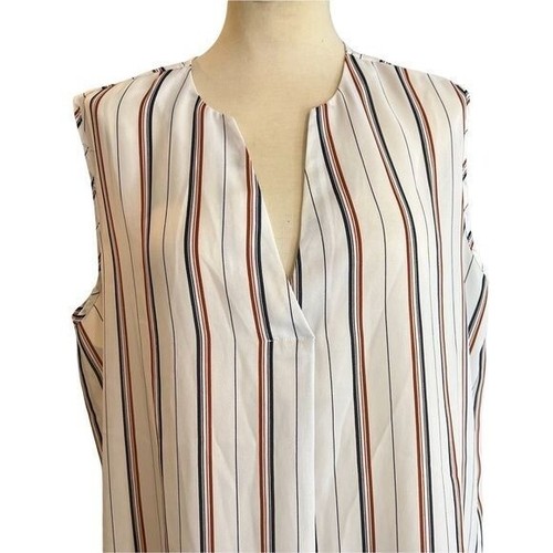 Blusa Primark Mujer Crema Azul Marino y Marrón Rayas Cuello en V Sin Mangas Talla 12 - Imagen 5 de 9