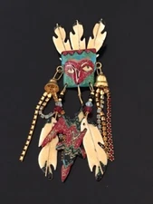 LUNCH AT THE RITZ  Enamel Aztec Totem Eagle BROOCH PENDANT signed FREE SHIPPING