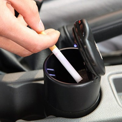 Car Auto Accessories Car Ashtray LED Light Round Black Strong Retardant  Plastic