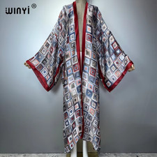 Africa Boho Print Kimono Maxi Dress Long Cardigan Beach tunic Kaftan Beach Dress