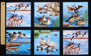 23-034-x44-034-COTTON-FABRIC-BLOCK-PANEL-WATERFOWL-GEESE-DUCK-MALLARD-ELIZABETH-STUDIO