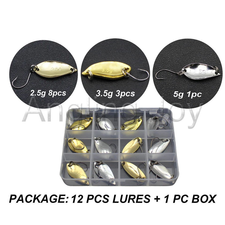 12 PCS Spoon Metal Fishing Lure Set Spinner Bait Kit With Box Spinnerbait - Image 3 of 4
