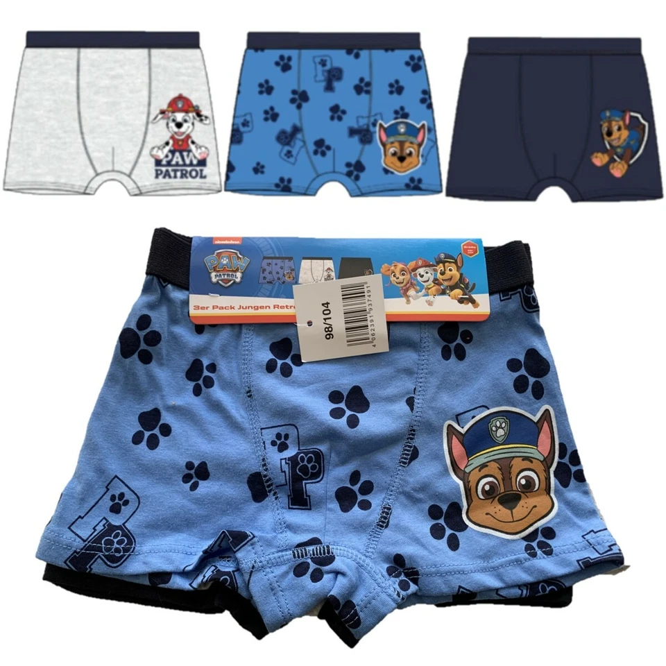 NICKELODEON Boys Kids Children 3Pack Paw Patrol Cotton Boxer Shorts Underwear 3 4 5 6 years