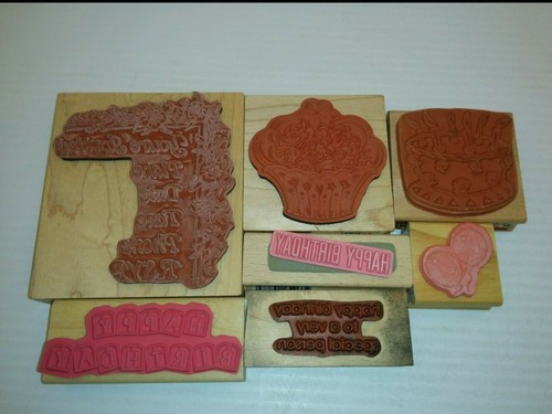 ASST BIRTHDAY RUBBER STAMPS: HAPPY BIRTHDAY, BALLOON, CAKE, INVITATION, LOT OF 7 - Picture 2 of 5