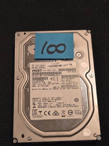 HGST Hitachi 4TB 7.2K SATA 3.5'' Hard Drive 0F22968 HUS726040ALS214 HDD # 100