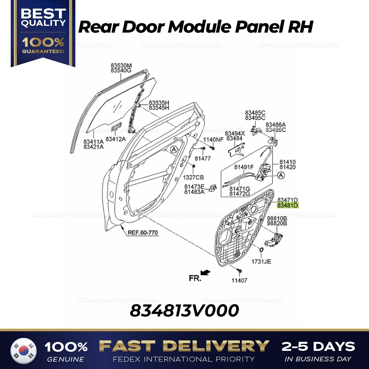 ⭐Genuine⭐ Rear Door Module Panel RH 834813V000 for Hyundai Azera