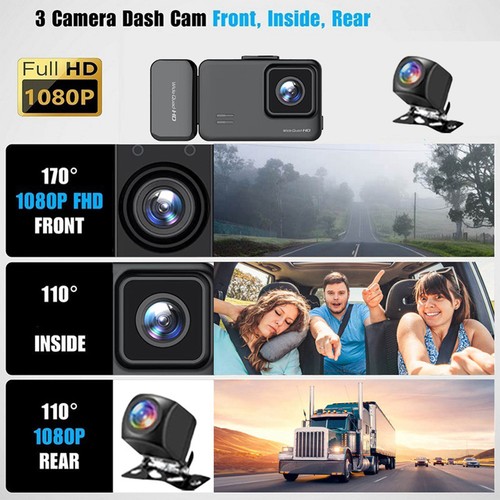 Car Recorder Front and Rear Inside 3 Channel for Cars 1080P 3 Ways Q2H6 - Picture 10 of 12