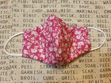 Handmade Face Mask filter pocket nose bridge triple layer white pink red flower