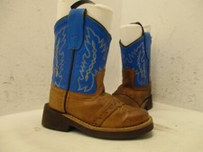 Old West Brown Blue Leather Cowboy Boots Toddler Size 5.5 Style 1729I
