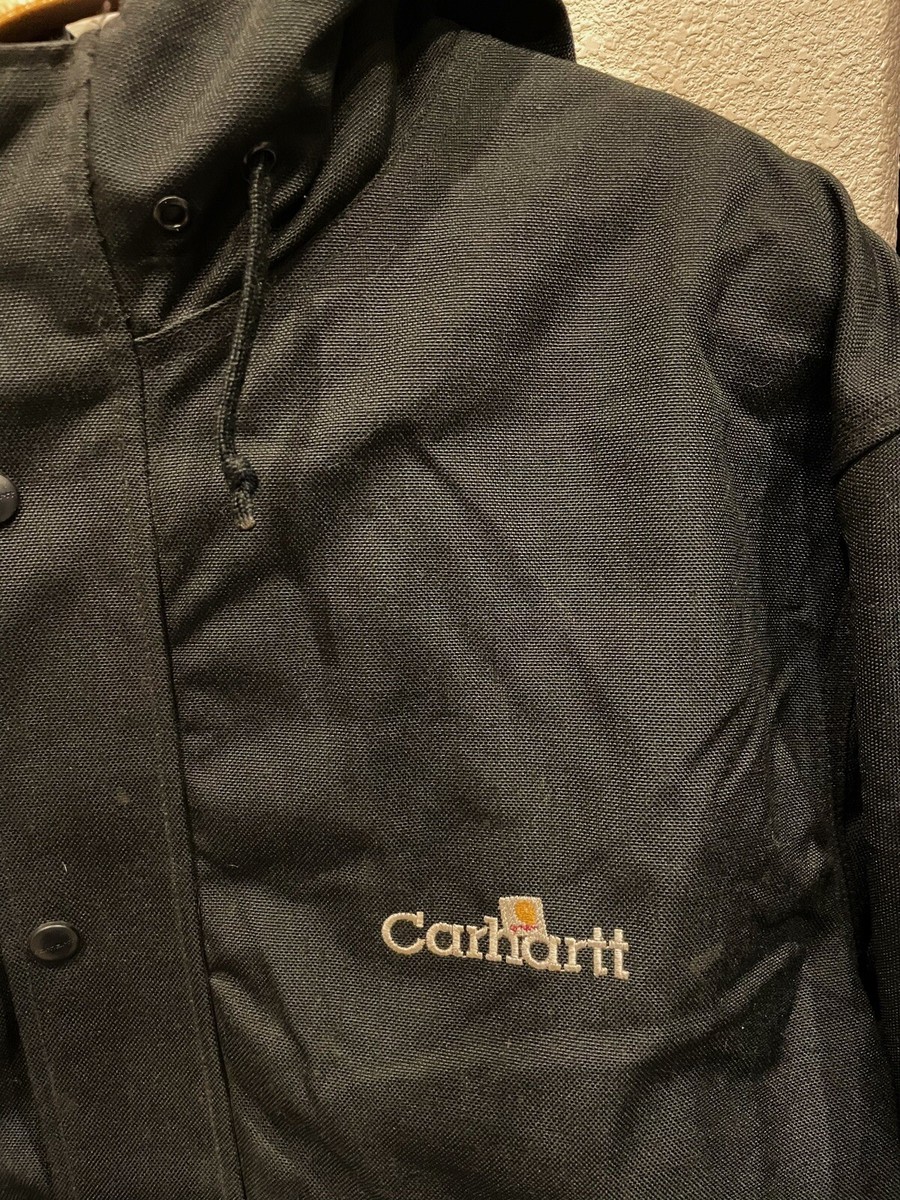 VTG Carhartt Duck Jacket Hoodie Black Union Made In USA Zip Button