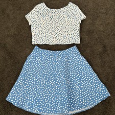 Lilly Pulitzer Girls Thelma Skirt Top Set Zanzibar Blue Polka Dot Size 12 EUC
