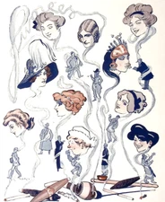 La Vie Parisienne BURRETT 1920s Illustration Womens Faces Float in Cigar Smoke