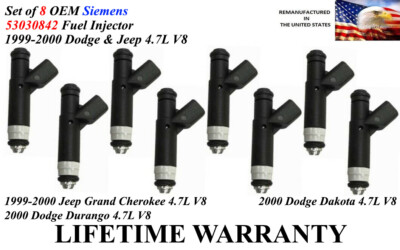 Upgrade OEM Siemens 8x Fuel Injectors For 1999-2000 Jeep Grand Cherokee 4.7L V8 