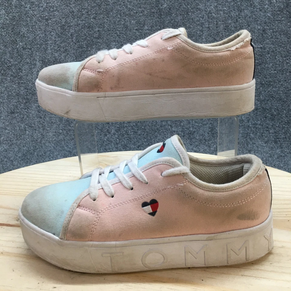 Tommy Hilfiger Shoes Youth 4 Platform Sneakers Pink Fabric Round Toe Lace Up - Image 2 of 4