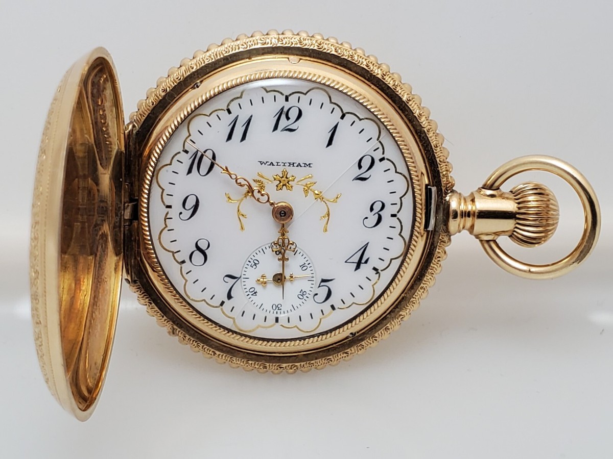 Spectacular 14K solid Gold Lady Waltham Full Hunter Case Pocket