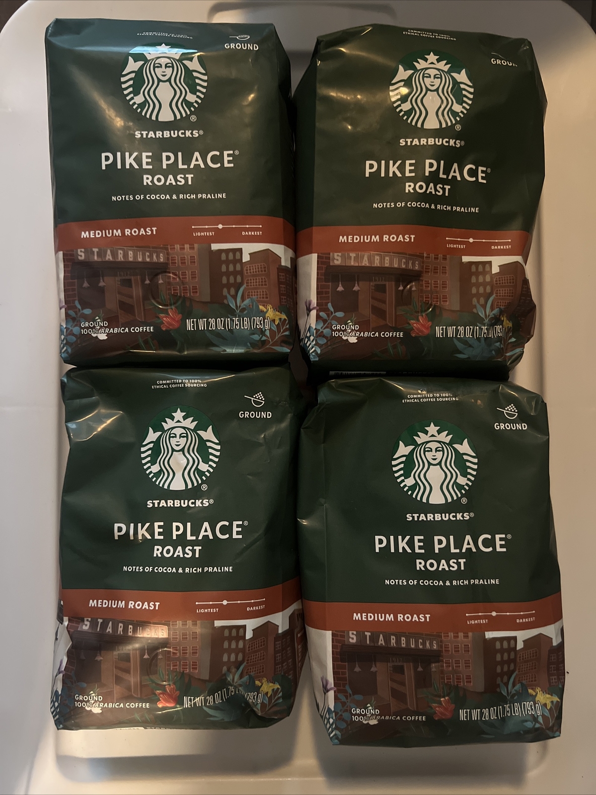 (4) Starbucks Pike Place Ground Coffee 28oz ea Dark Roast BB 9/24 Free