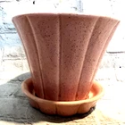 McCoy 1940'S Pink1 Flower Pot With Attatched Base 4 1/4" Tall Vintage USA
