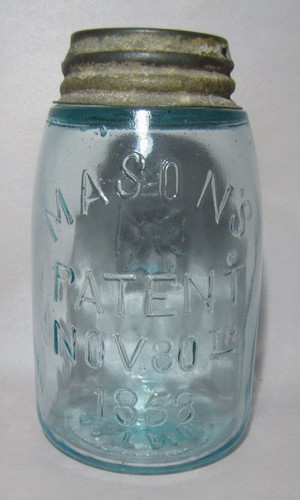 Antique 1870's Pint 5 1/2" Patent 1858 Mason's Jar Maltese Cross Lid Liner